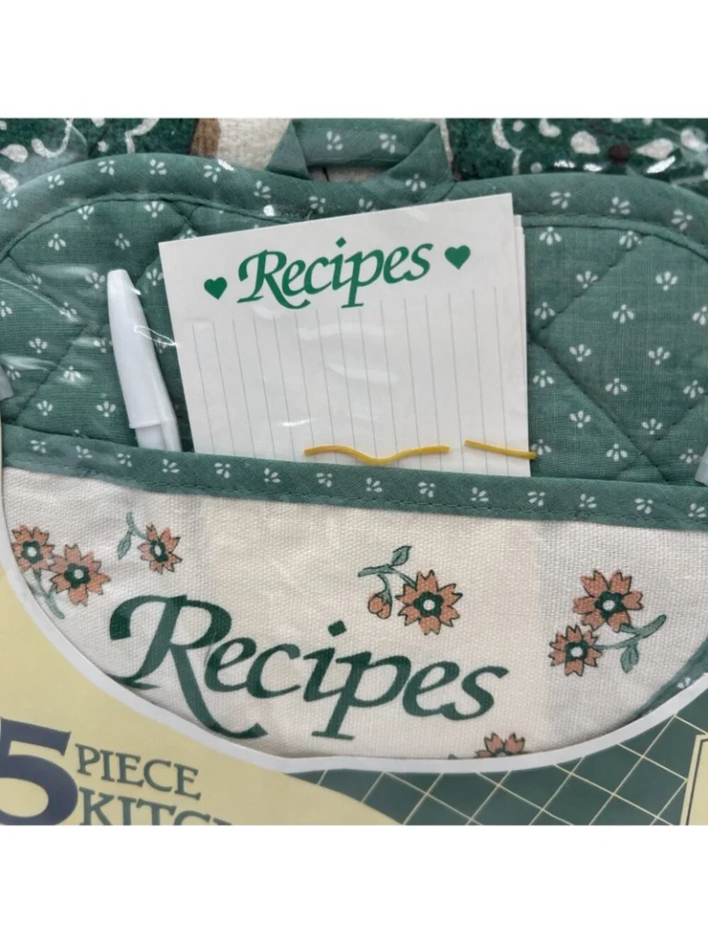 Country Treasures Calico Cat Kitchen Towel Set Potholder Pen Recipe Cards